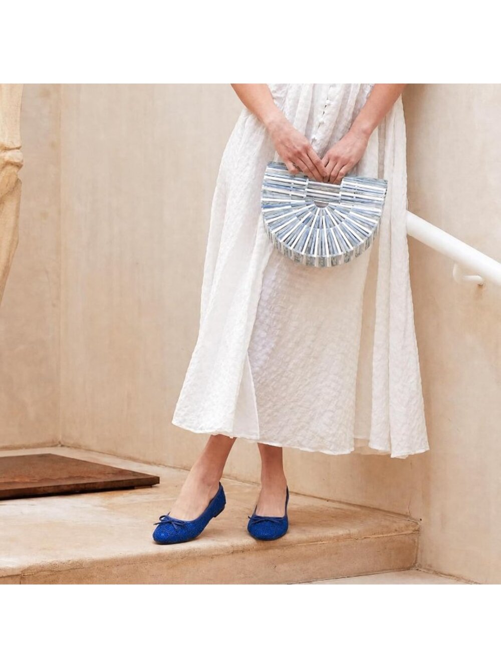 Women's Blue Point Toe Comfortable Dressy Slip on Casual Bow Ballet Flat Shoes - Picture 3 of 6